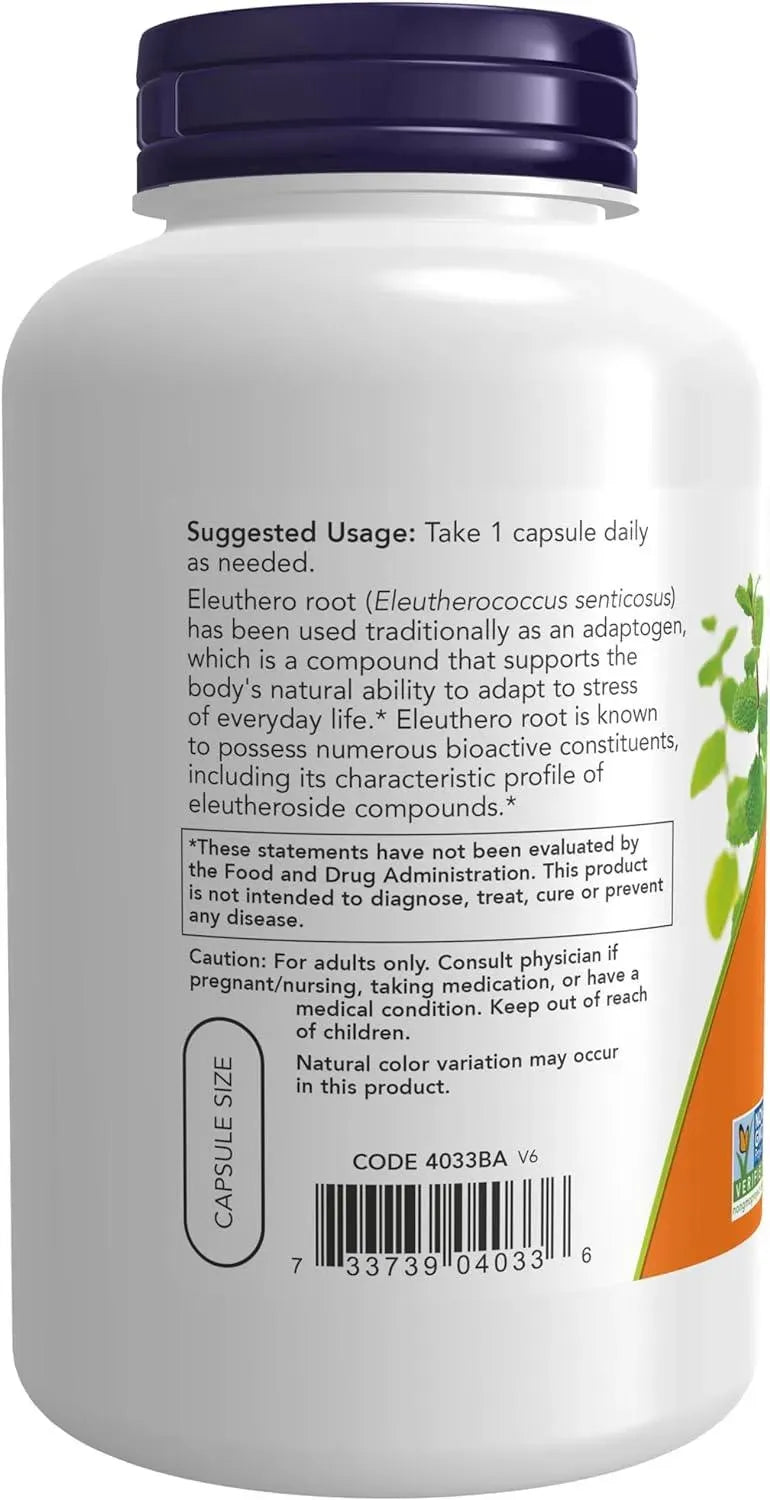 NOW SUPPLEMENTS - NOW Supplements Eleuthero 500Mg. 250 Capsulas - The Red Vitamin MX - Suplementos Alimenticios - {{ shop.shopifyCountryName }}