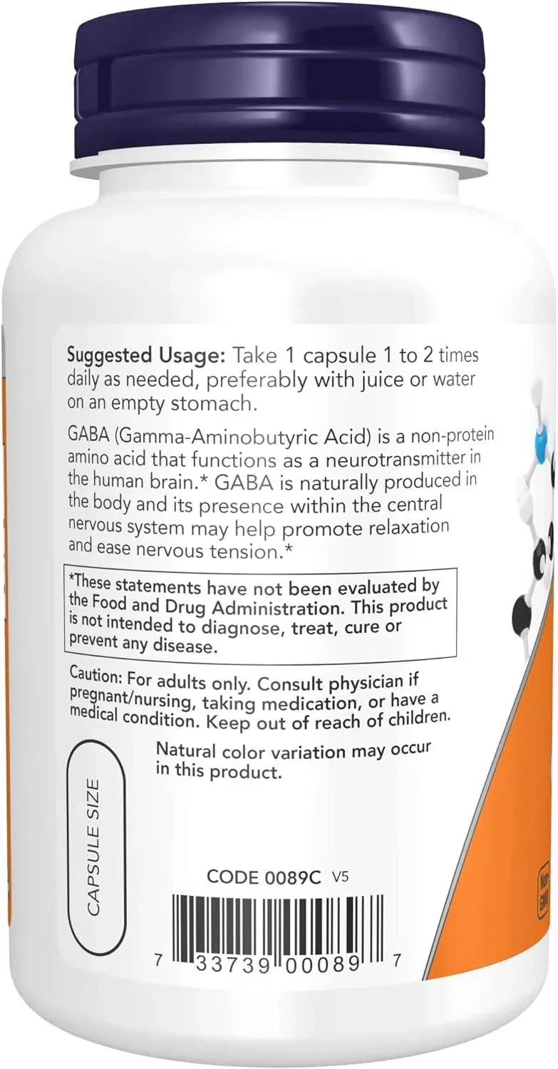 NOW SUPPLEMENTS - NOW Supplements GABA (Gamma-Aminobutyric Acid) 750Mg. 100 Capsulas - The Red Vitamin MX - Suplementos Alimenticios - {{ shop.shopifyCountryName }}