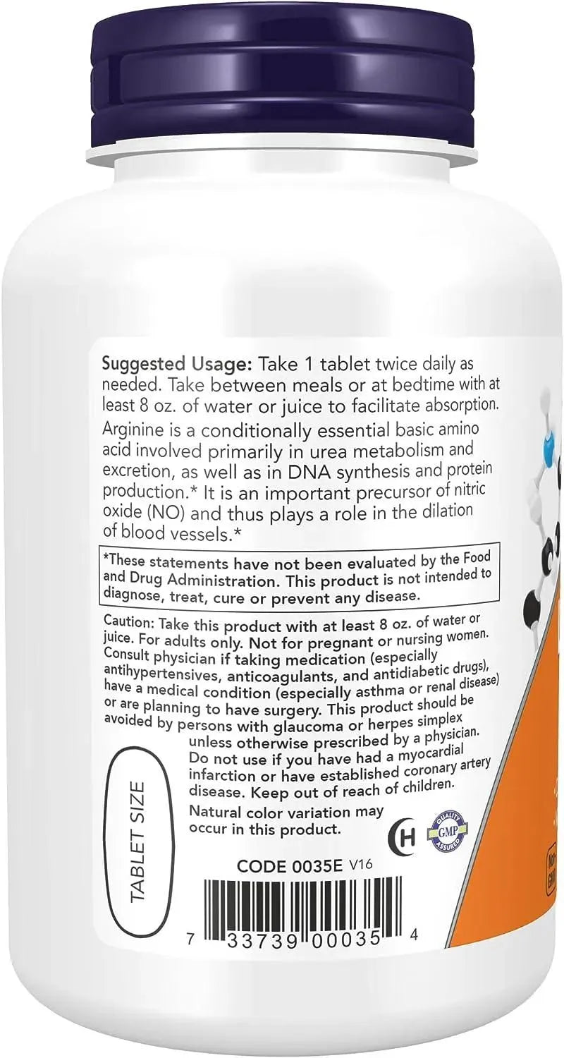 NOW SUPPLEMENTS - NOW Supplements L-Arginine 1000Mg. 120 Tabletas - The Red Vitamin MX - Suplementos Alimenticios - {{ shop.shopifyCountryName }}