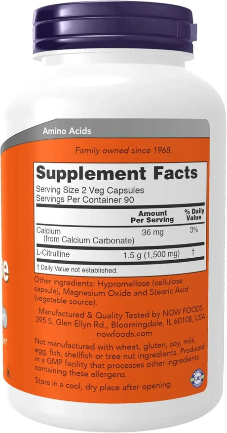 NOW SUPPLEMENTS - NOW Supplements L-Citrulline 750Mg. 180 Capsulas - The Red Vitamin MX - Suplementos Alimenticios - {{ shop.shopifyCountryName }}