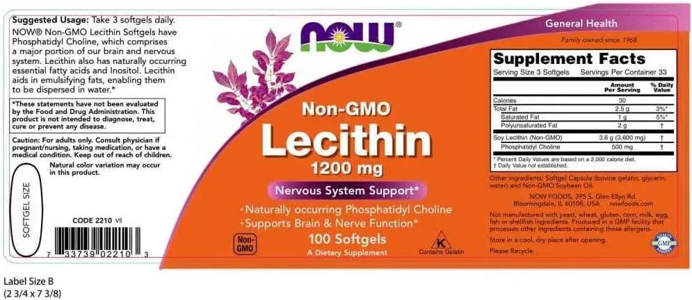 NOW SUPPLEMENTS - NOW Supplements Lecithin 1200Mg. 100 Capsulas Blandas - The Red Vitamin MX - Suplementos Alimenticios - {{ shop.shopifyCountryName }}
