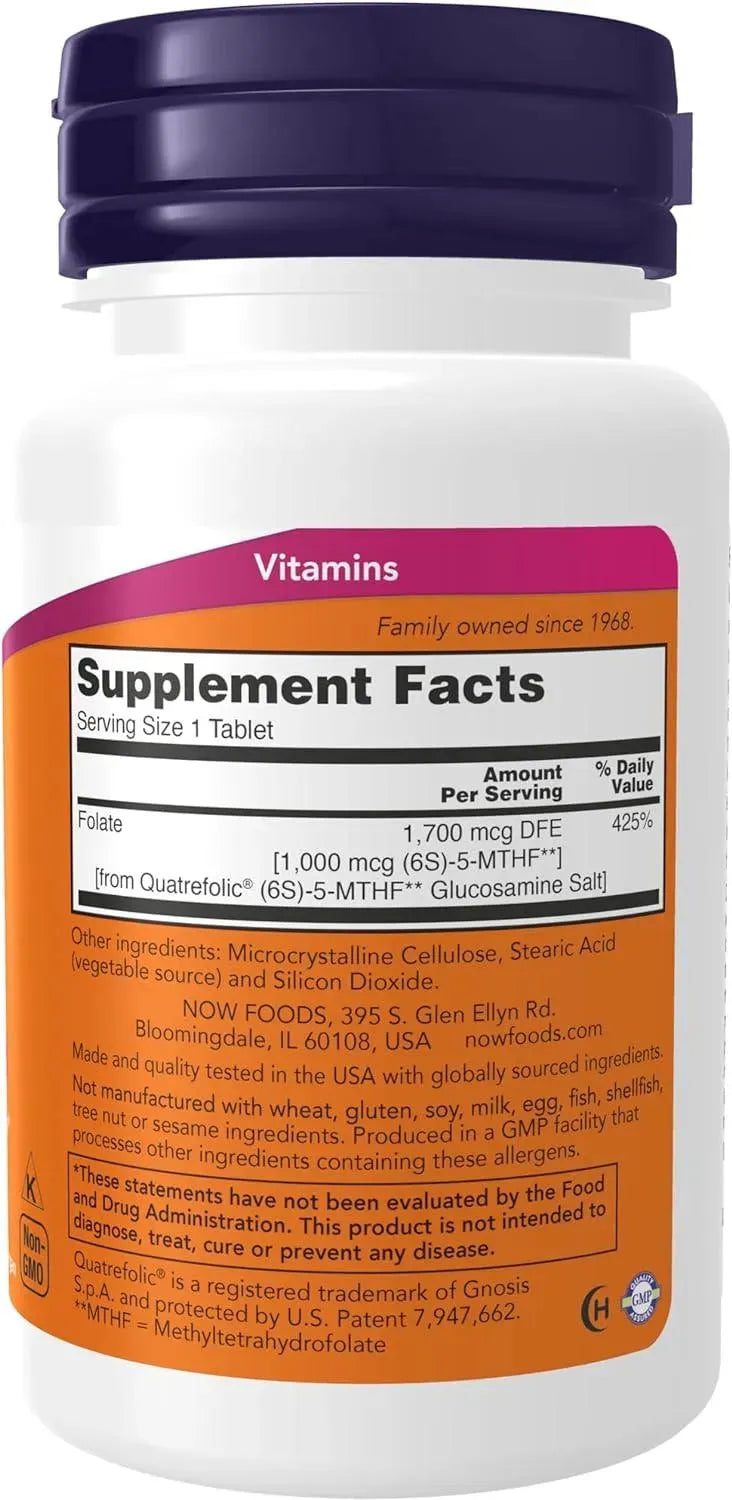 NOW SUPPLEMENTS - NOW Supplements Methyl Folate 1,000mcg 90 Tabletas - The Red Vitamin MX - Suplementos Alimenticios - {{ shop.shopifyCountryName }}