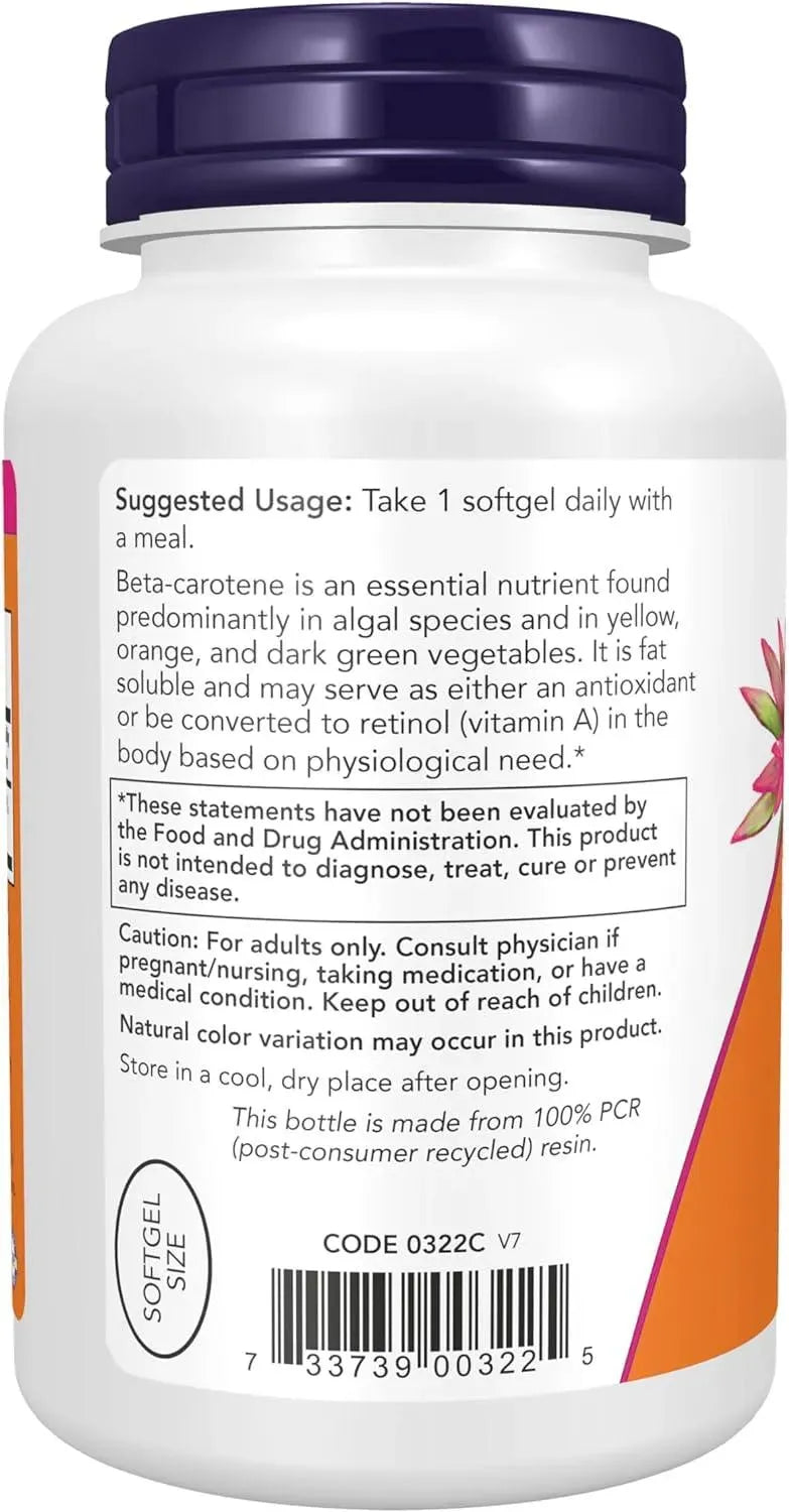 NOW SUPPLEMENTS - NOW Supplements Natural Beta Carotene 25,000 IU 180 Capsulas Blandas - The Red Vitamin MX - Suplementos Alimenticios - {{ shop.shopifyCountryName }}