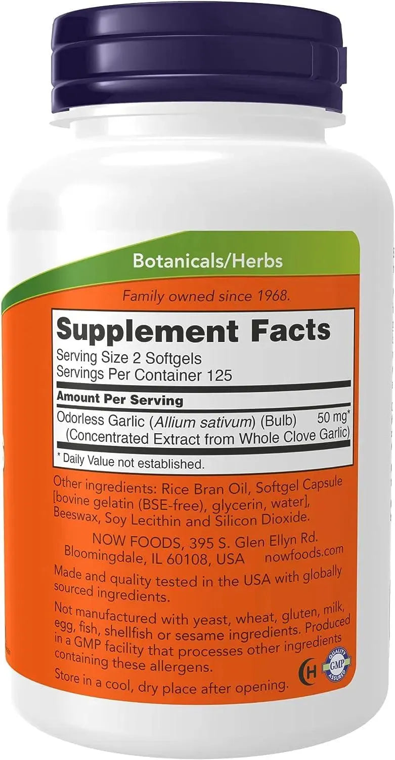 NOW SUPPLEMENTS - NOW Supplements Odorless Garlic Extract 250 Capsulas Blandas - The Red Vitamin MX - Suplementos Alimenticios - {{ shop.shopifyCountryName }}