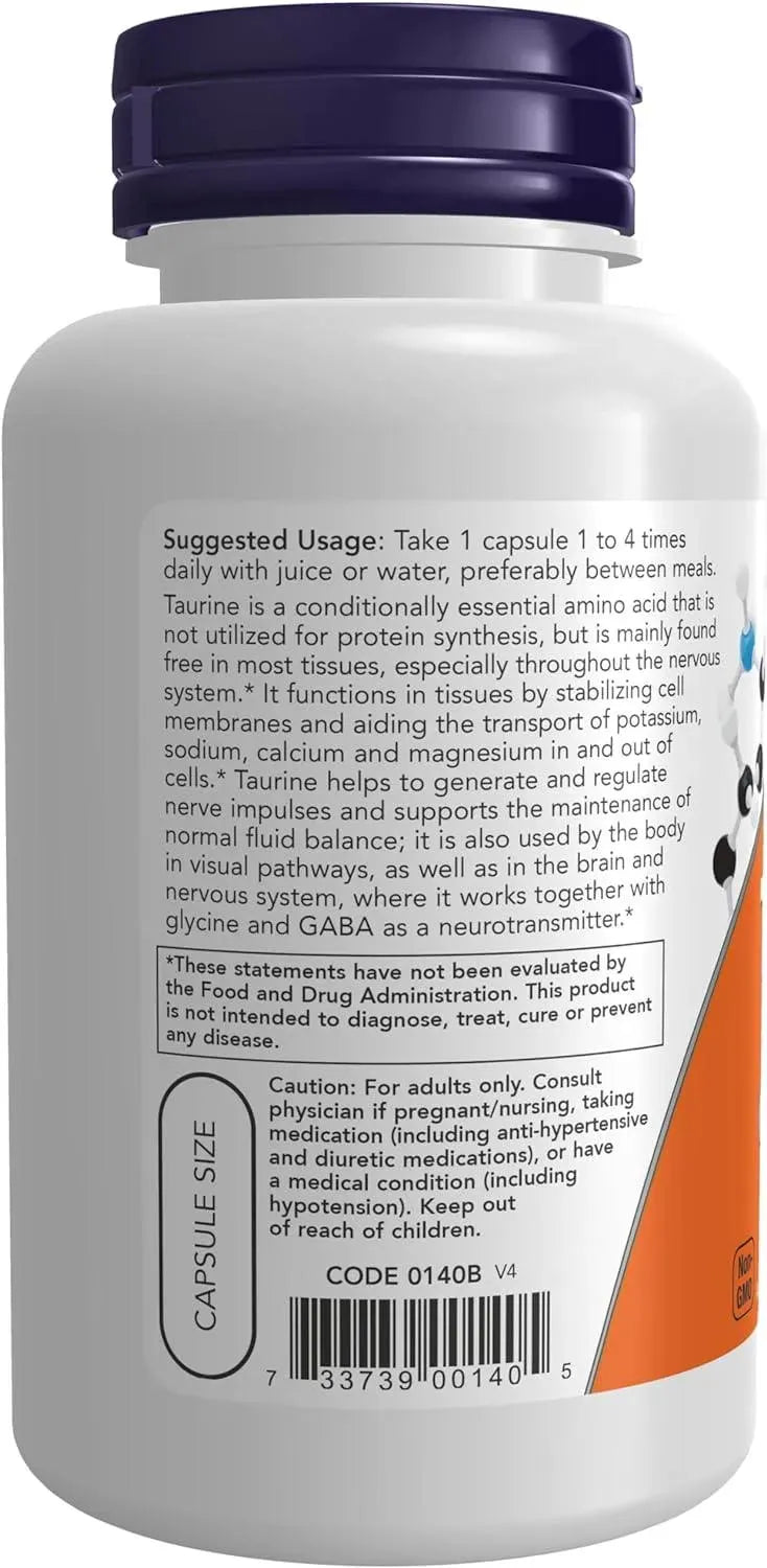 NOW SUPPLEMENTS - NOW Supplements Taurine 500Mg. 100 Capsulas - The Red Vitamin MX - Suplementos Alimenticios - {{ shop.shopifyCountryName }}