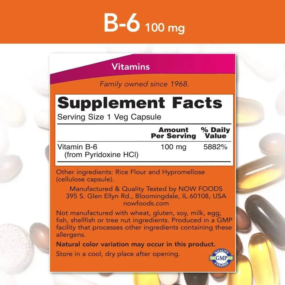 NOW SUPPLEMENTS - NOW Supplements Vitamin B-6 100Mg. 250 Capsulas - The Red Vitamin MX - Suplementos Alimenticios - {{ shop.shopifyCountryName }}