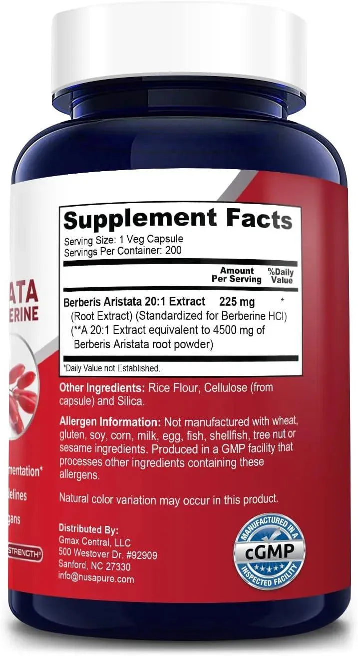 NUSAPURE - NusaPure Berberine HCI 4500Mg. 200 Capsulas - The Red Vitamin MX - Suplementos Alimenticios - {{ shop.shopifyCountryName }}