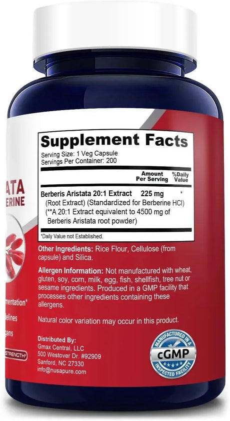 NUSAPURE - NusaPure Berberine HCI 4500Mg. 200 Capsulas - The Red Vitamin MX - Suplementos Alimenticios - {{ shop.shopifyCountryName }}