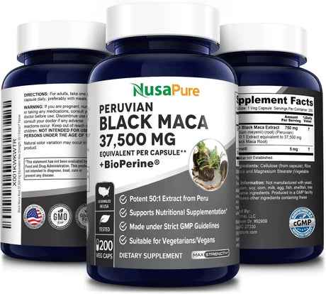 NUSAPURE - NusaPure Black Maca Root 37,500Mg. 200 Capsulas - The Red Vitamin MX - Suplementos Alimenticios - {{ shop.shopifyCountryName }}