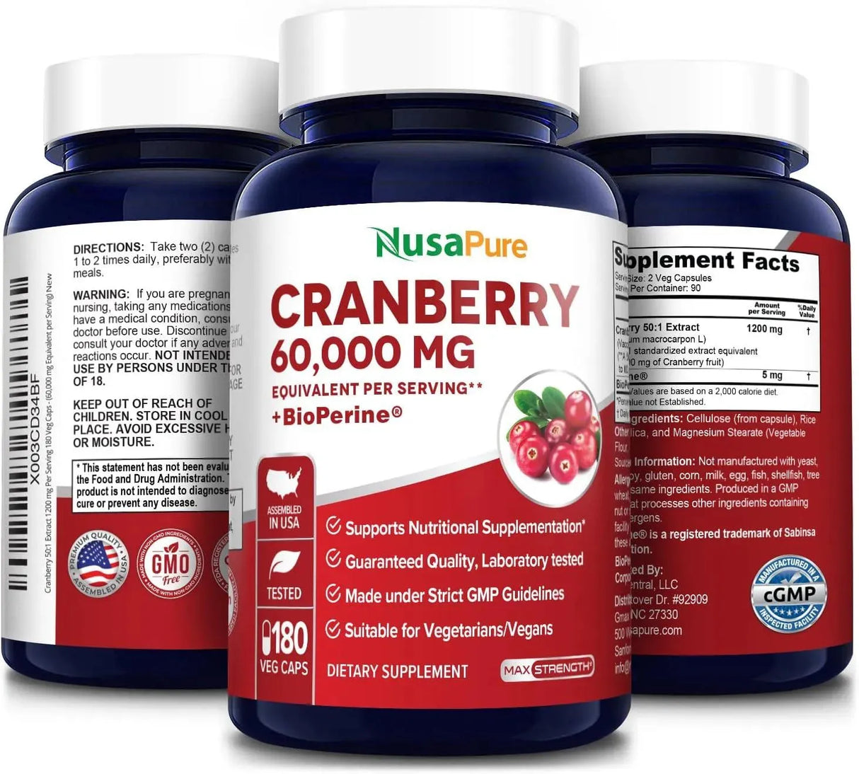 NUSAPURE - NusaPure Cranberry 60,000Mg. 180 Capsulas - The Red Vitamin MX - Suplementos Alimenticios - {{ shop.shopifyCountryName }}