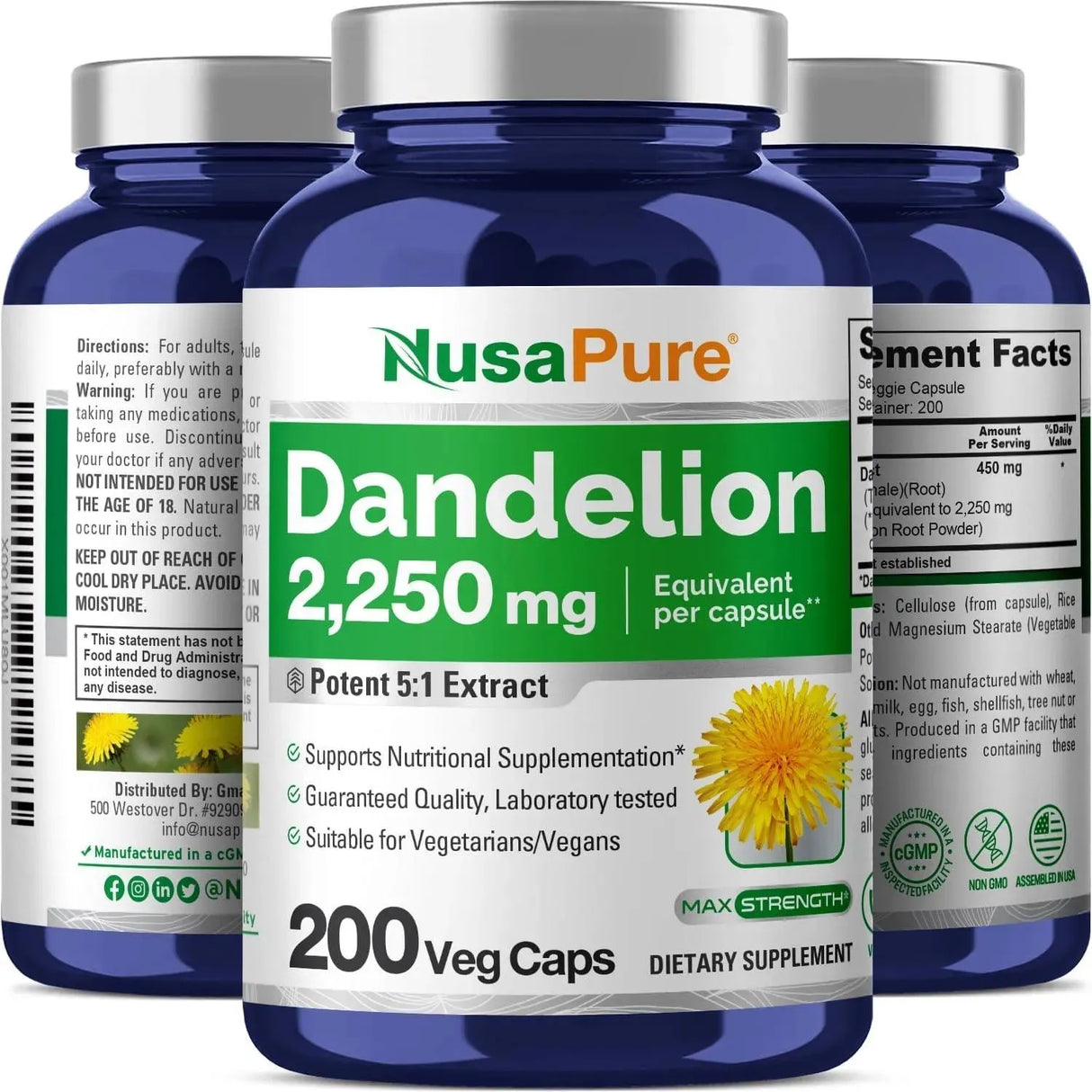 NUSAPURE - NusaPure Dandelion Root Extract 2,250Mg. 200 Capsulas - The Red Vitamin MX - Suplementos Alimenticios - {{ shop.shopifyCountryName }}