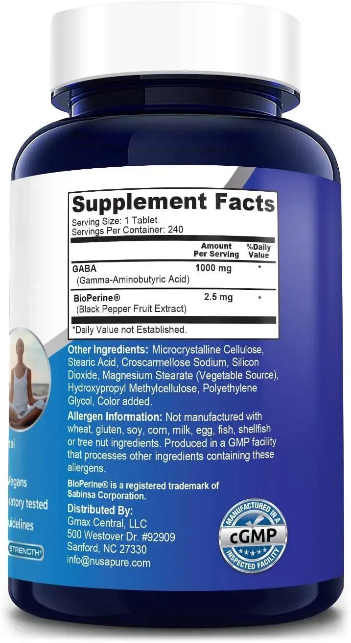 NUSAPURE - NusaPure GABA 1000Mg. 240 Tabletas - The Red Vitamin MX - Suplementos Alimenticios - {{ shop.shopifyCountryName }}