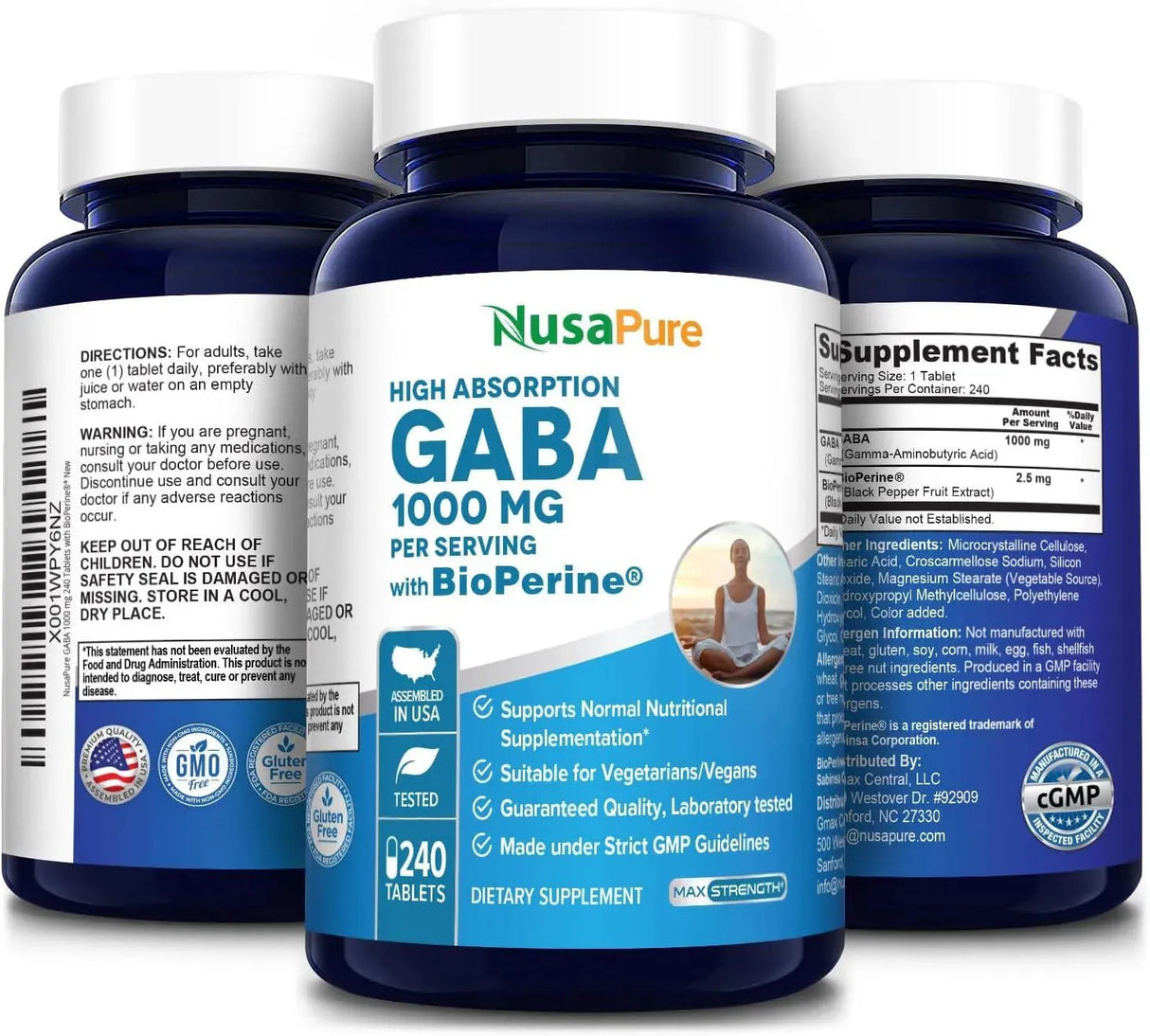 NUSAPURE - NusaPure GABA 1000Mg. 240 Tabletas - The Red Vitamin MX - Suplementos Alimenticios - {{ shop.shopifyCountryName }}