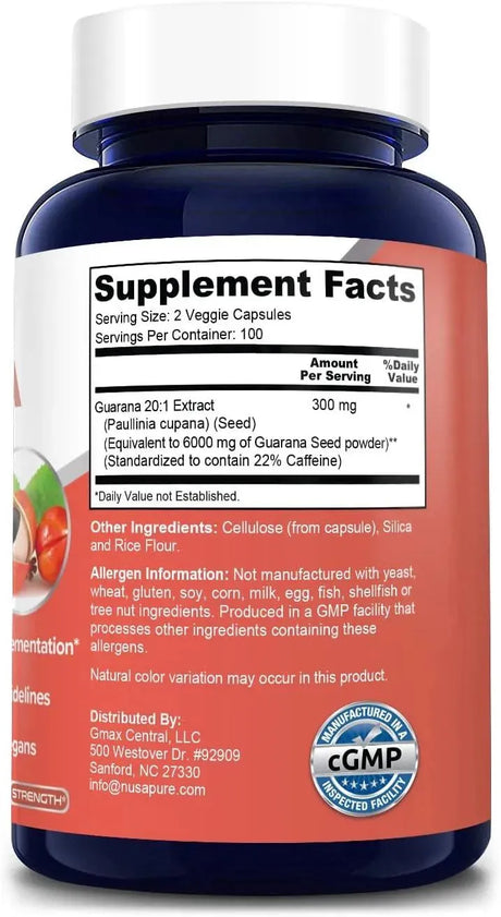 NUSAPURE - NusaPure Guarana Extract 6000Mg. 200 Capsulas - The Red Vitamin MX - Suplementos Alimenticios - {{ shop.shopifyCountryName }}