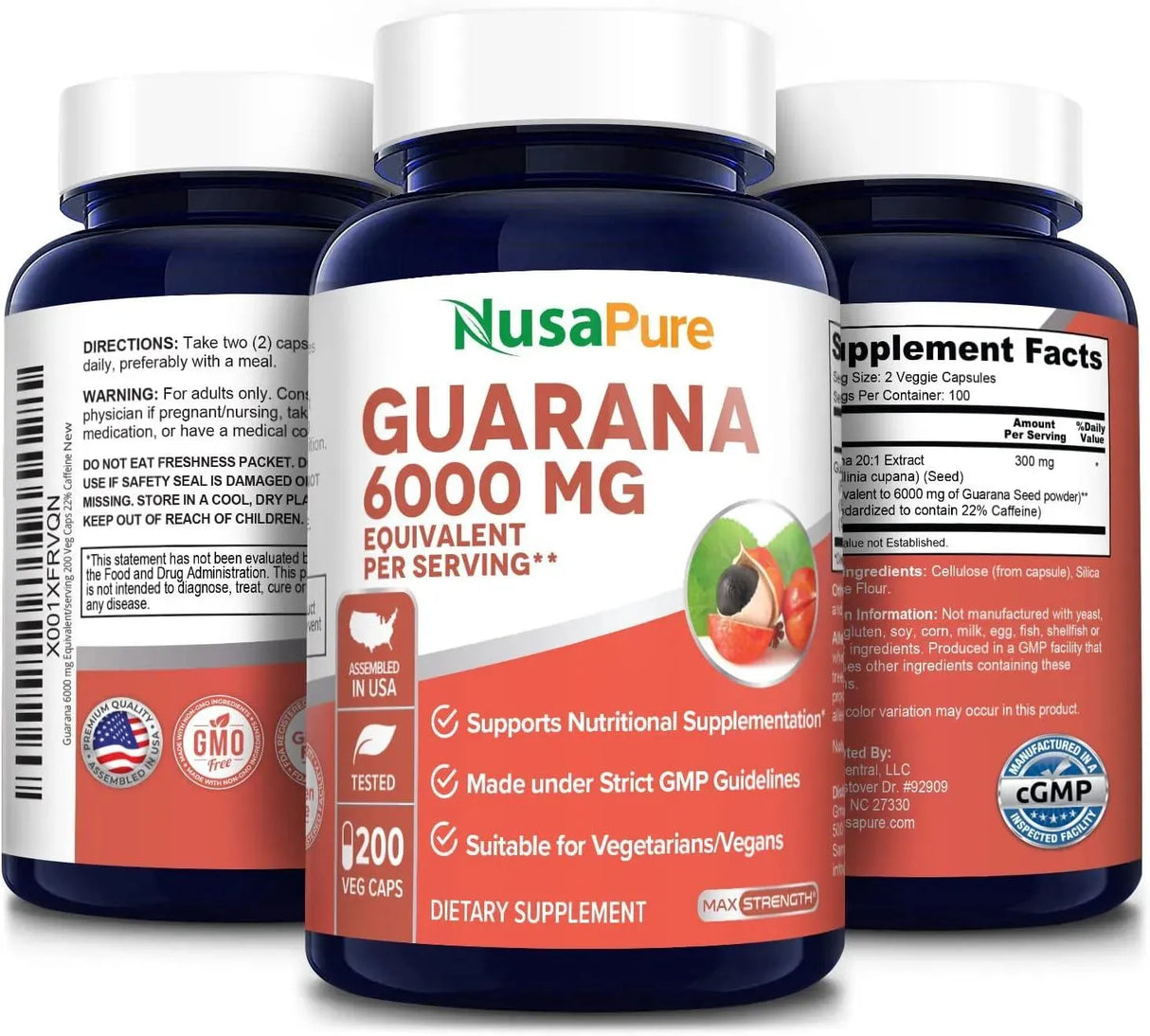 NUSAPURE - NusaPure Guarana Extract 6000Mg. 200 Capsulas - The Red Vitamin MX - Suplementos Alimenticios - {{ shop.shopifyCountryName }}