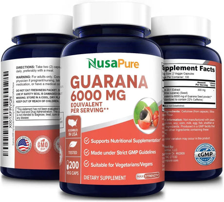 NUSAPURE - NusaPure Guarana Extract 6000Mg. 200 Capsulas - The Red Vitamin MX - Suplementos Alimenticios - {{ shop.shopifyCountryName }}
