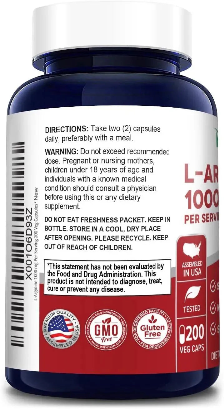 NUSAPURE - NusaPure L-Arginine 1000Mg. 200 Capsulas - The Red Vitamin MX - Suplementos Alimenticios - {{ shop.shopifyCountryName }}