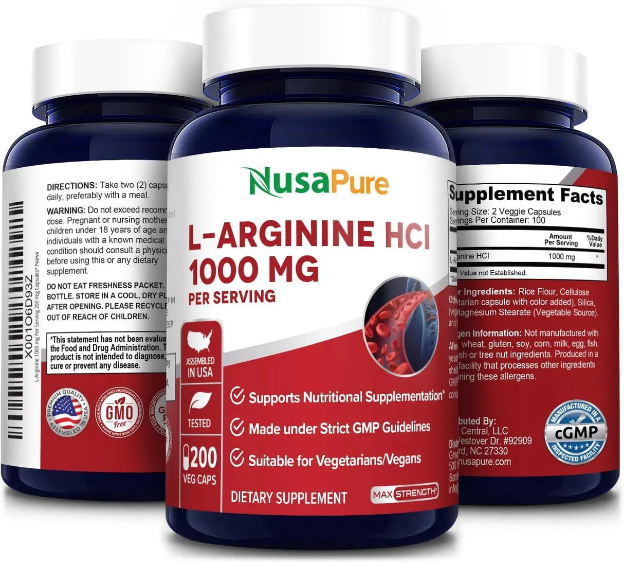NUSAPURE - NusaPure L-Arginine 1000Mg. 200 Capsulas - The Red Vitamin MX - Suplementos Alimenticios - {{ shop.shopifyCountryName }}