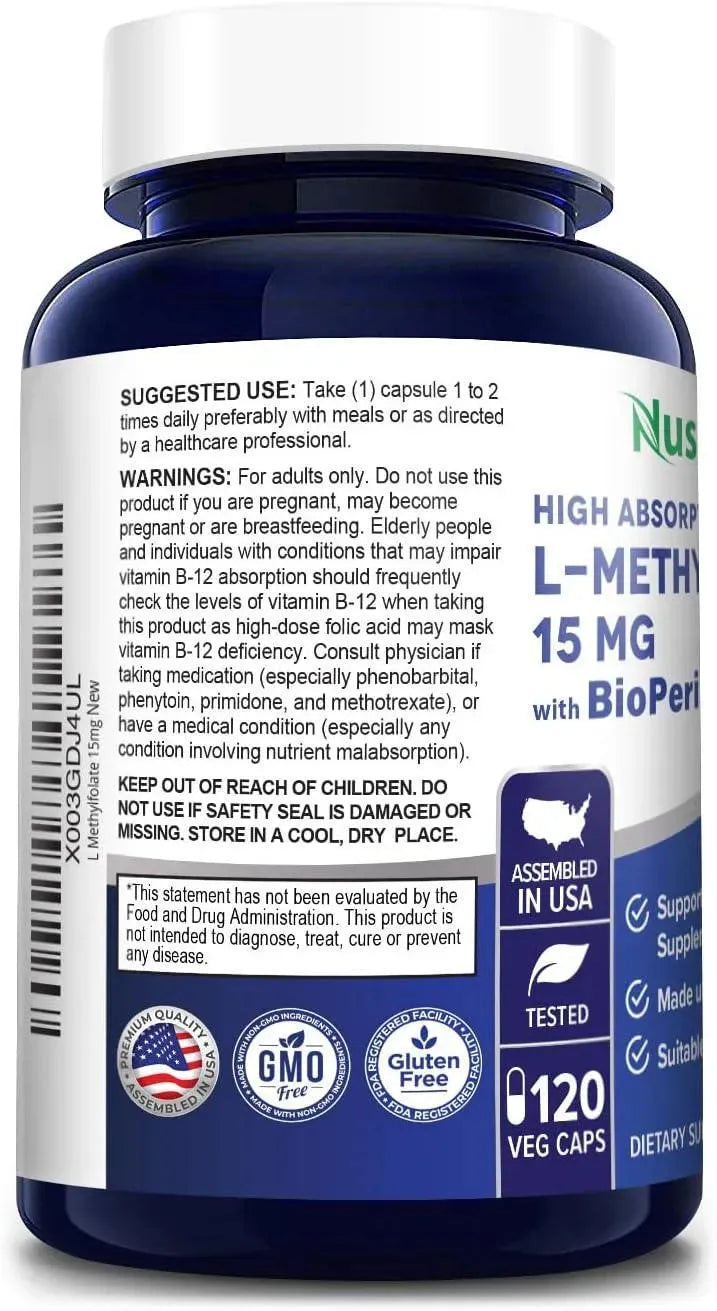 NUSAPURE - NusaPure L Methylfolate 15Mg. 120 Capsulas - The Red Vitamin MX - Suplementos Alimenticios - {{ shop.shopifyCountryName }}