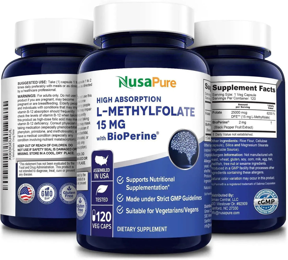 NUSAPURE - NusaPure L Methylfolate 15Mg. 120 Capsulas - The Red Vitamin MX - Suplementos Alimenticios - {{ shop.shopifyCountryName }}