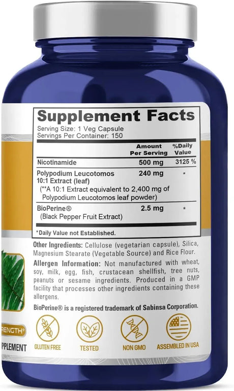 NUSAPURE - NusaPure Nicotinamide 500Mg. Polypodium Leucotomos Extract 2400Mg. 150 Capsulas - The Red Vitamin MX - Suplementos Alimenticios - {{ shop.shopifyCountryName }}