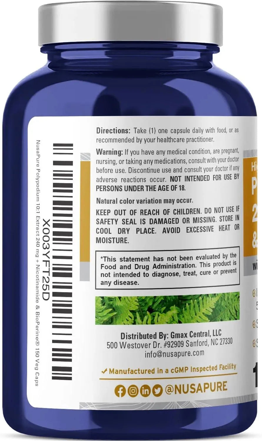 NUSAPURE - NusaPure Nicotinamide 500Mg. Polypodium Leucotomos Extract 2400Mg. 150 Capsulas - The Red Vitamin MX - Suplementos Alimenticios - {{ shop.shopifyCountryName }}