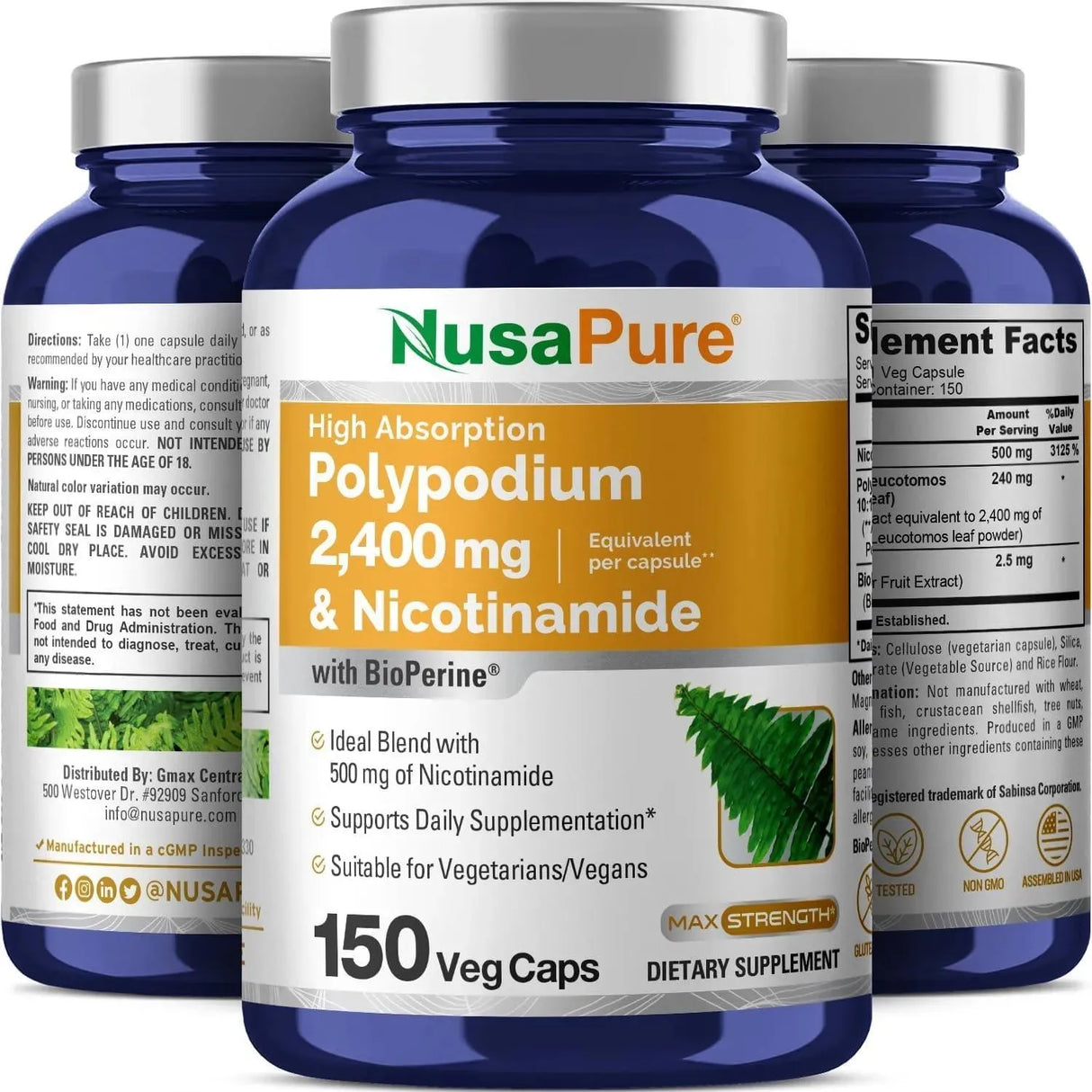 NUSAPURE - NusaPure Nicotinamide 500Mg. Polypodium Leucotomos Extract 2400Mg. 150 Capsulas - The Red Vitamin MX - Suplementos Alimenticios - {{ shop.shopifyCountryName }}