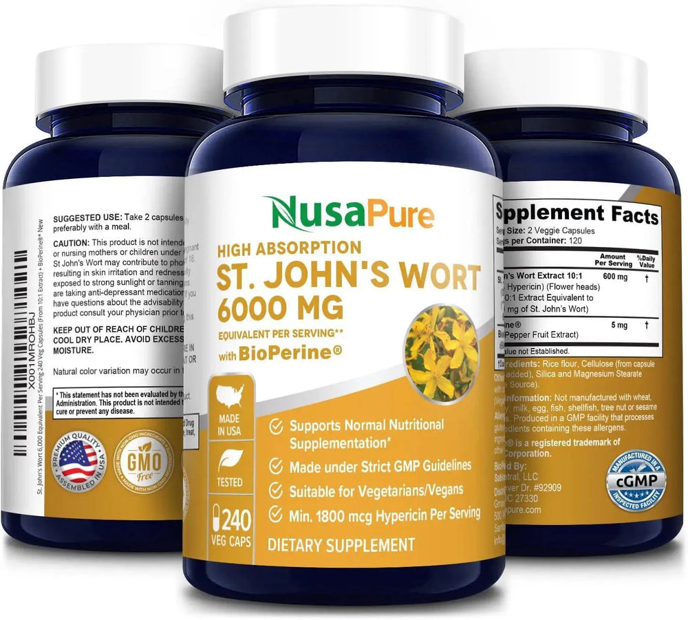 NUSAPURE - NusaPure St. John's Wort 6,000Mg. 240 Capsulas - The Red Vitamin MX - Suplementos Alimenticios - {{ shop.shopifyCountryName }}