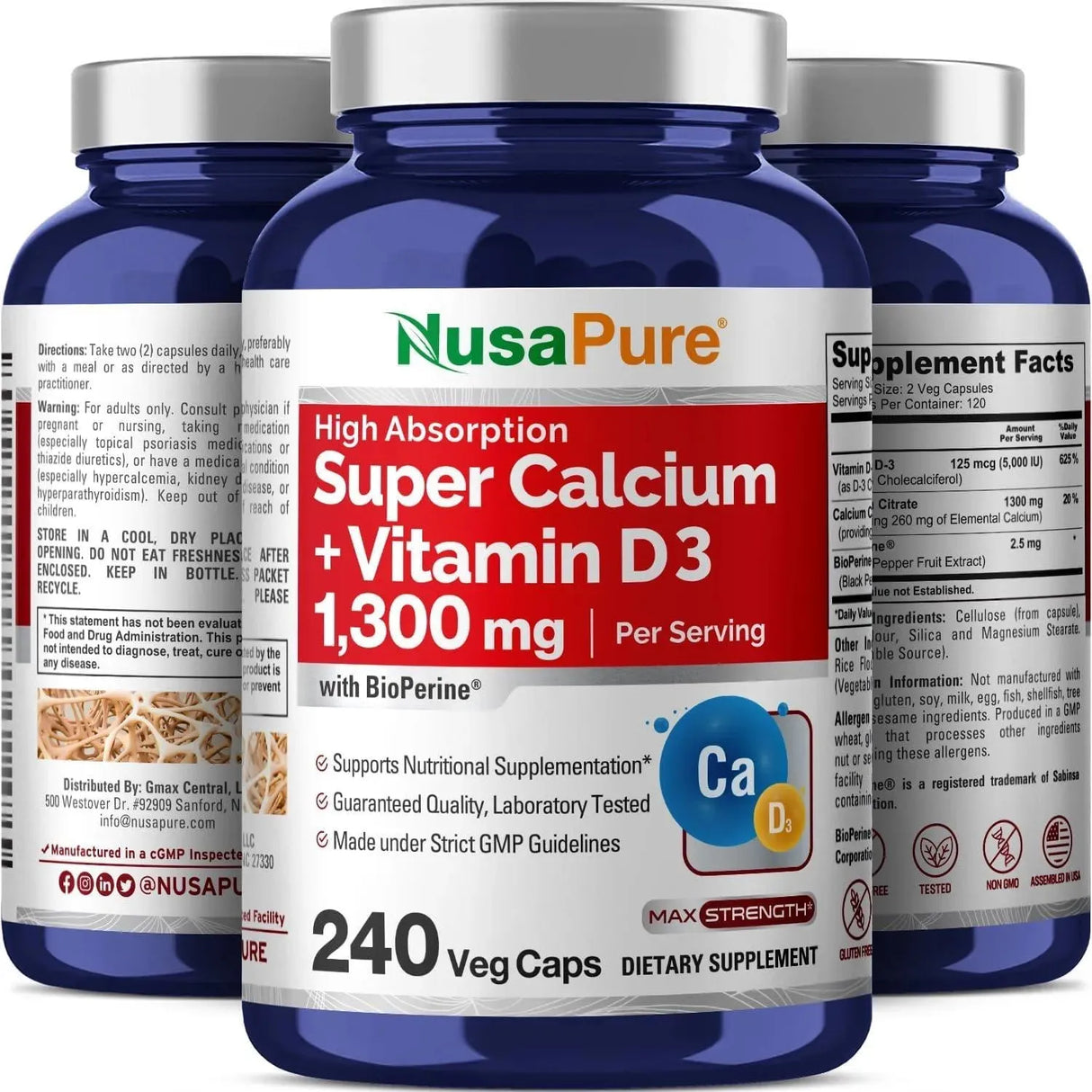 NUSAPURE - Nusapure Super Calcium 1300Mg.+Vitamin D3 240 Capsulas - The Red Vitamin MX - Suplementos Alimenticios - {{ shop.shopifyCountryName }}