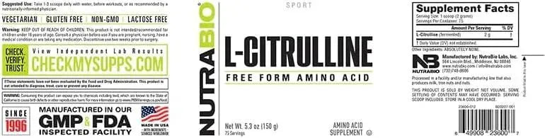NUTRABIO - NutraBio L-Citrulline Powder 150Gr. - The Red Vitamin MX - Suplementos Alimenticios - {{ shop.shopifyCountryName }}