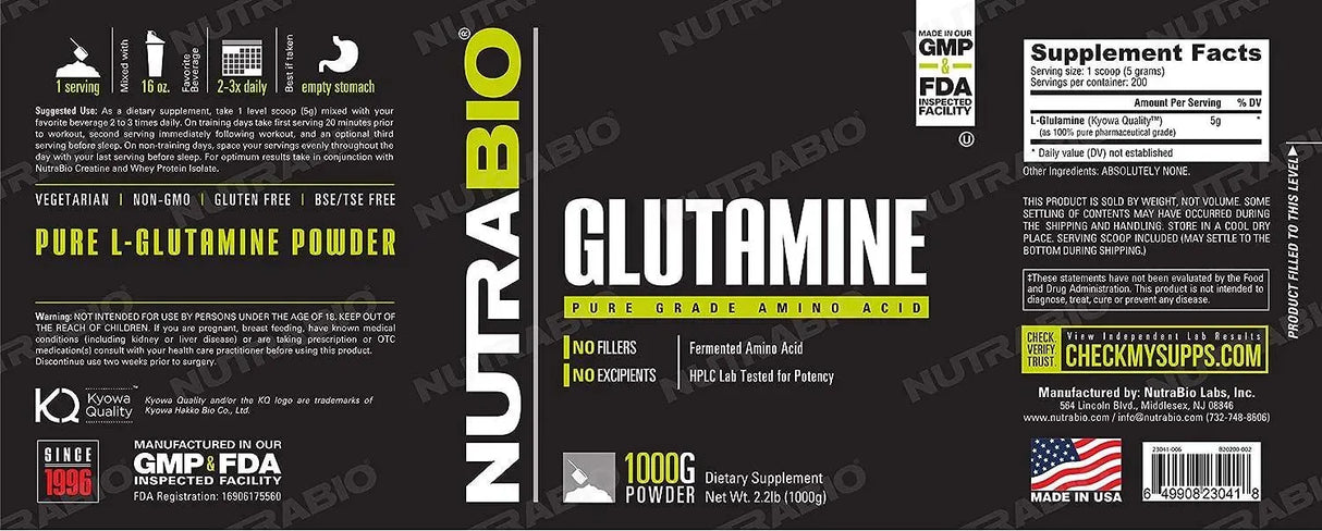 NUTRABIO - NutraBio L-Glutamine Powder 1000Gr. - The Red Vitamin MX - Suplementos Alimenticios - {{ shop.shopifyCountryName }}