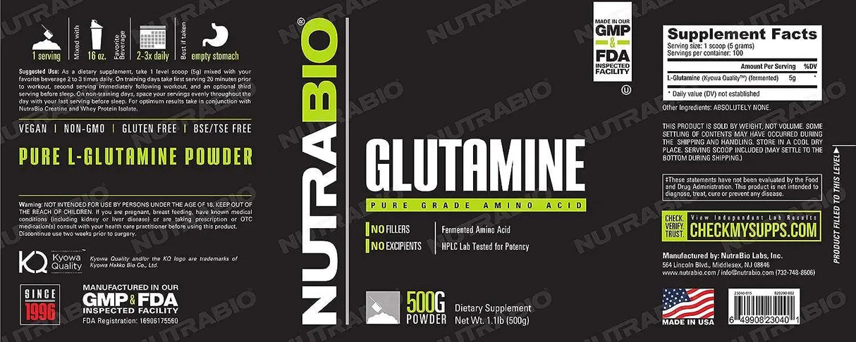 NUTRABIO - NutraBio L-Glutamine Powder 500Gr. - The Red Vitamin MX - Suplementos Alimenticios - {{ shop.shopifyCountryName }}