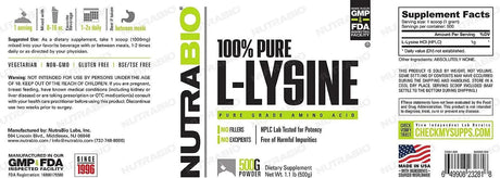 NUTRABIO - NutraBio L-Lysine Powder 500Gr. - The Red Vitamin MX - Suplementos Alimenticios - {{ shop.shopifyCountryName }}