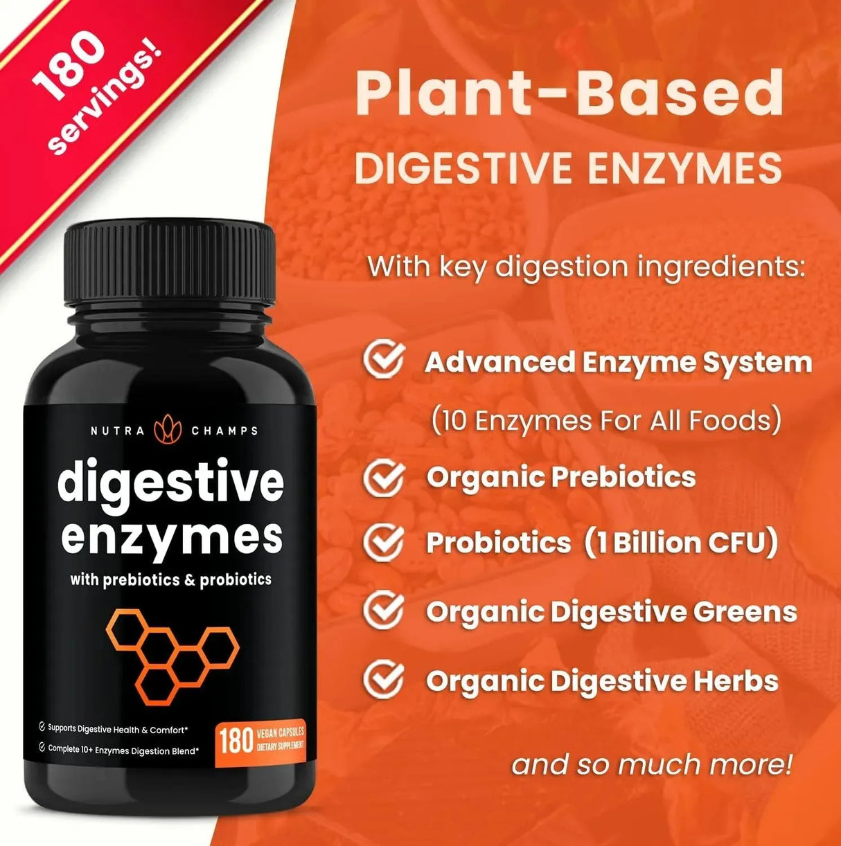 NUTRACHAMPS - NutraChamps Digestive Enzymes with Probiotics and Prebiotics 180 Capsulas - The Red Vitamin MX - Suplementos Alimenticios - {{ shop.shopifyCountryName }}
