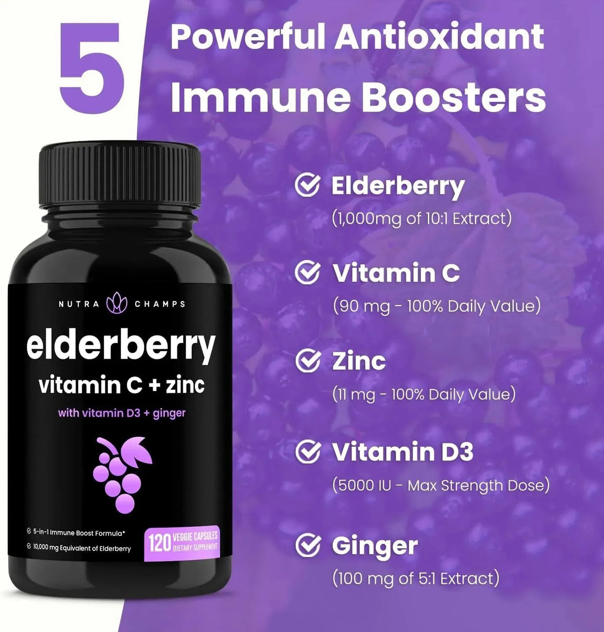 NUTRACHAMPS - NutraChamps Elderberry Capsules 120 Capsulas - The Red Vitamin MX - Suplementos Alimenticios - {{ shop.shopifyCountryName }}