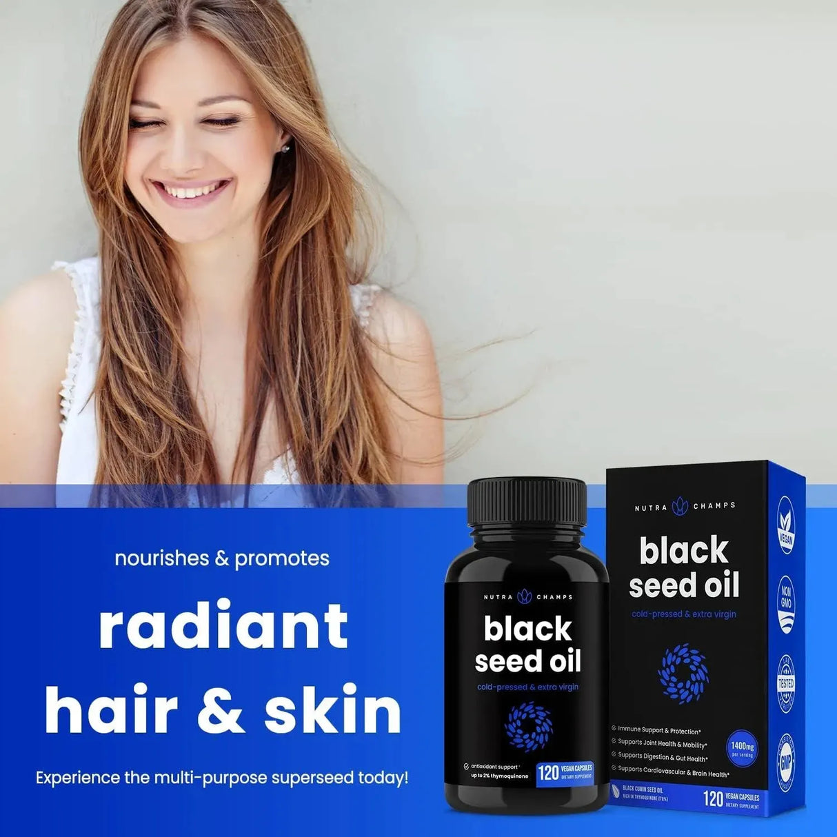 NUTRACHAMPS - NutraChamps Organic Black Seed Oil 120 Capsulas - The Red Vitamin MX - Suplementos Alimenticios - {{ shop.shopifyCountryName }}