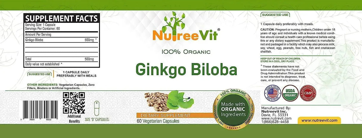 NUTREEVIT - NutreeVit Ginkgo Biloba Herbal Supplement 60 Capsulas - The Red Vitamin MX - Suplementos Alimenticios - {{ shop.shopifyCountryName }}