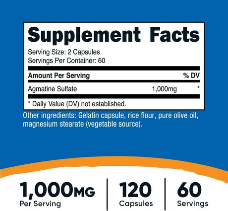 NUTRICOST - Nutricost Agmatine Sulfate 1000Mg. 120 Capsulas - The Red Vitamin MX - Suplementos Alimenticios - {{ shop.shopifyCountryName }}