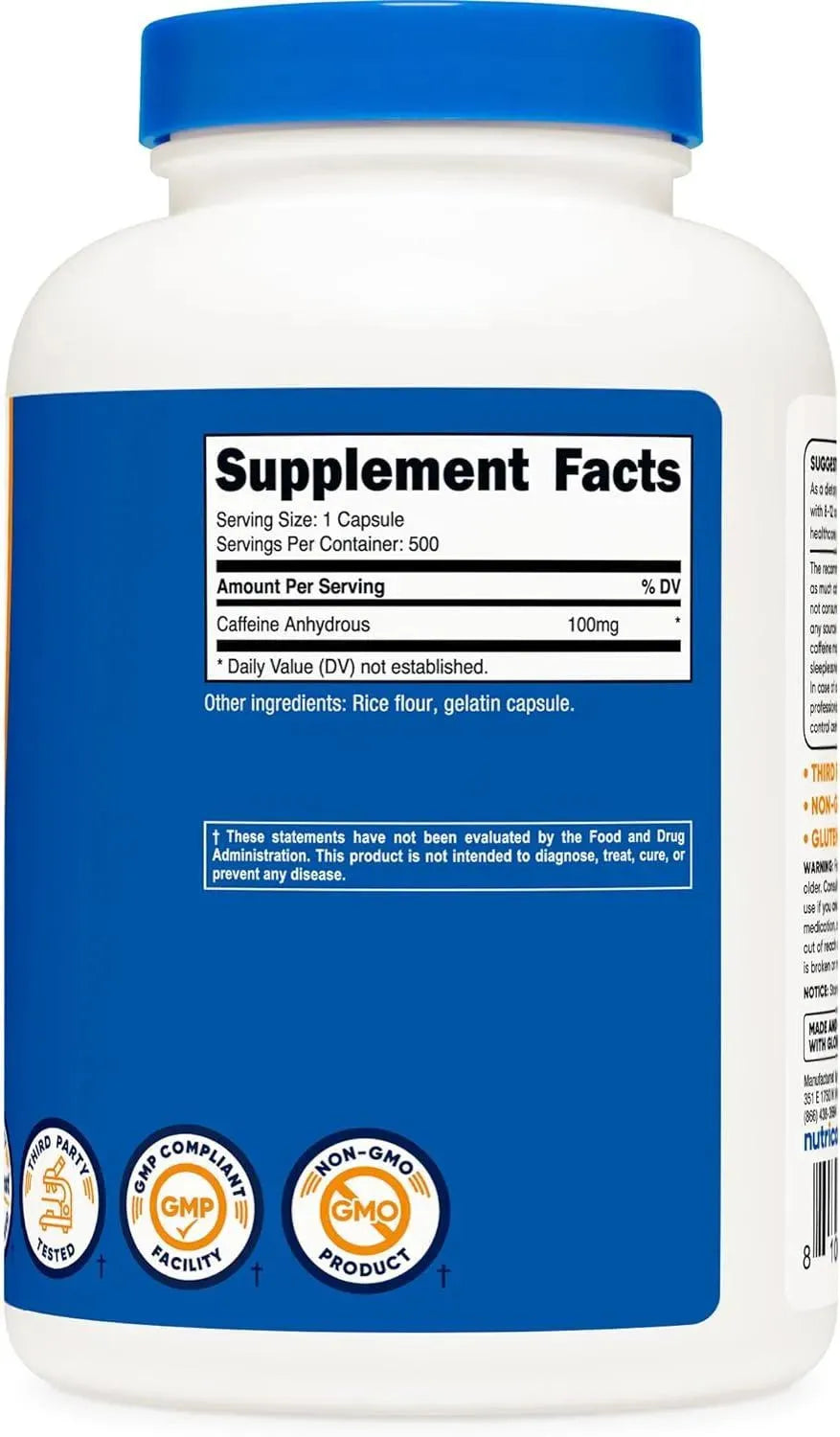 NUTRICOST - Nutricost Caffeine Pills 100Mg. 500 Capsulas - The Red Vitamin MX - Suplementos Alimenticios - {{ shop.shopifyCountryName }}