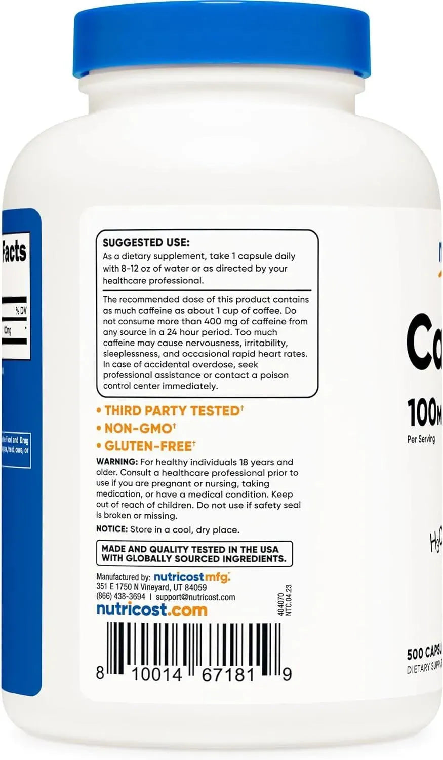 NUTRICOST - Nutricost Caffeine Pills 100Mg. 500 Capsulas - The Red Vitamin MX - Suplementos Alimenticios - {{ shop.shopifyCountryName }}