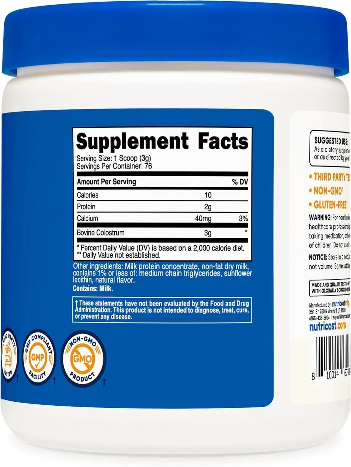 NUTRICOST - Nutricost Colostrum Powder 76 Servicios 227Gr. - The Red Vitamin MX - Suplementos Alimenticios - {{ shop.shopifyCountryName }}