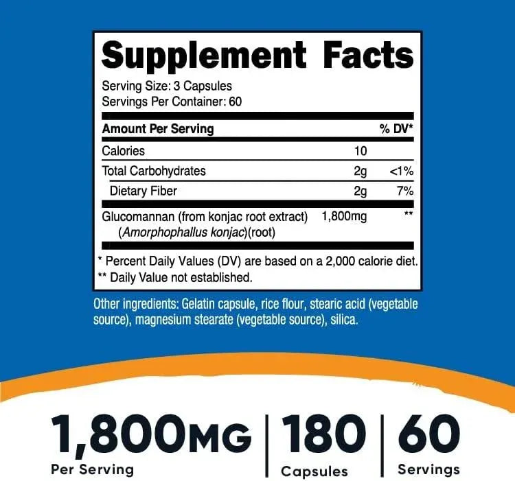 NUTRICOST - Nutricost Glucomannan 1,800Mg. 180 Capsulas - The Red Vitamin MX - Suplementos Alimenticios - {{ shop.shopifyCountryName }}