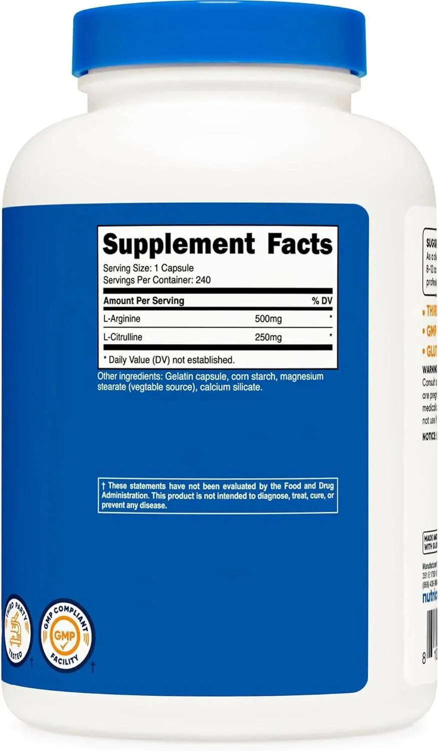 NUTRICOST - Nutricost L-Arginine L-Citrulline Complex 750Mg. 240 Capsulas - The Red Vitamin MX - Suplementos Alimenticios - {{ shop.shopifyCountryName }}