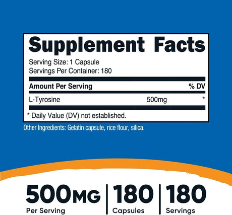 NUTRICOST - Nutricost L-Tyrosine 500Mg. 180 Capsulas - The Red Vitamin MX - Suplementos Alimenticios - {{ shop.shopifyCountryName }}