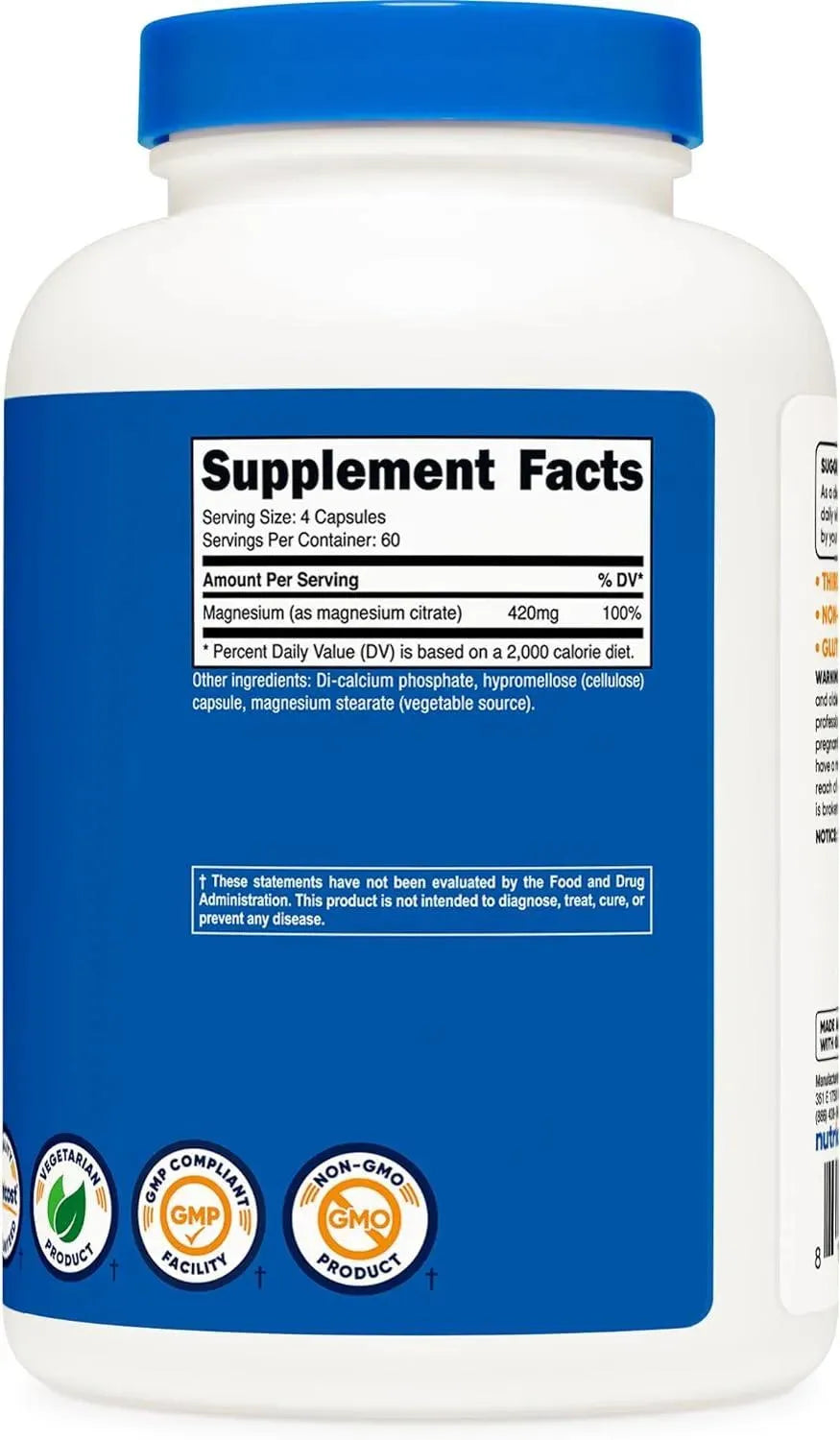 NUTRICOST - Nutricost Magnesium Citrate 420Mg. 240 Capsulas - The Red Vitamin MX - Suplementos Alimenticios - {{ shop.shopifyCountryName }}
