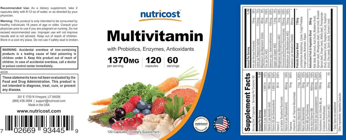 NUTRICOST - Nutricost Multivitamin with Probiotics 120 Capsulas - The Red Vitamin MX - Suplementos Alimenticios - {{ shop.shopifyCountryName }}