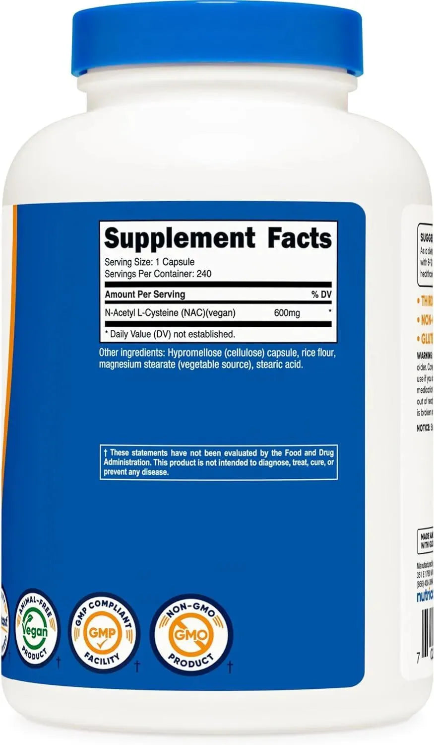 NUTRICOST - Nutricost N-Acetyl L-Cysteine (NAC) 600Mg. 240 Capsulas - The Red Vitamin MX - Suplementos Alimenticios - {{ shop.shopifyCountryName }}