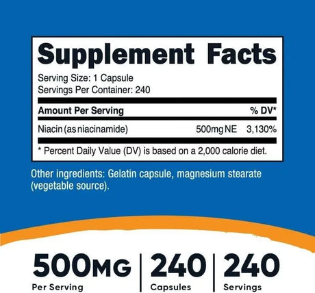 NUTRICOST - Nutricost Niacinamide 500Mg. 240 Capsulas - The Red Vitamin MX - Suplementos Alimenticios - {{ shop.shopifyCountryName }}