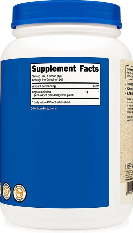 NUTRICOST - Nutricost Organic Spirulina Powder 907Gr. 907 Servicios - The Red Vitamin MX - Suplementos Alimenticios - {{ shop.shopifyCountryName }}