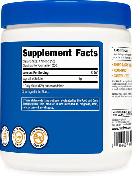 NUTRICOST - Nutricost Pure Agmatine Sulfate Powder 250Gr. - The Red Vitamin MX - Suplementos Alimenticios - {{ shop.shopifyCountryName }}